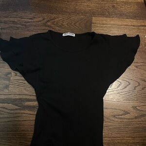 Zara Black Ruffle Sleeve Short Sleeve Tee